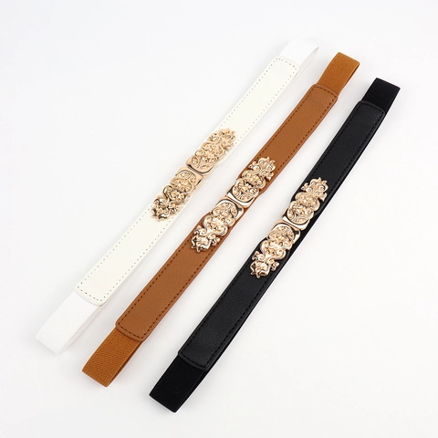 Damen Retro Geschnitzte Florale Metallschnalle Elastischer Taillengürtel Mode Slim Stretch Korsett Gürtel Für Kleider Mäntel