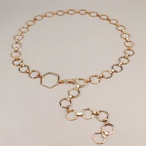 Cintura a Catena in Metallo a Esagono Geometrico da Donna Oro Stile Punk Regolabile Catena a Vita per Vestito Accessori Moda