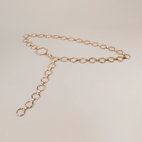Cintura a Catena in Metallo a Esagono Geometrico da Donna Oro Stile Punk Regolabile Catena a Vita per Vestito Accessori Moda