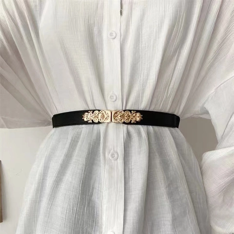 Damen Retro Geschnitzte Florale Metallschnalle Elastischer Taillengürtel Mode Slim Stretch Korsett Gürtel Für Kleider Mäntel