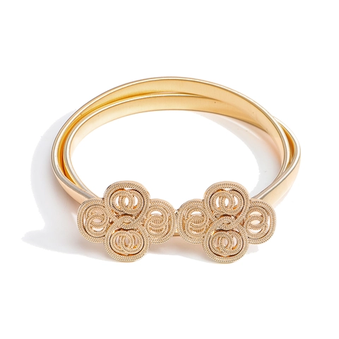 Cintura da Donna Vintage in Metallo Elastico con Molla a Catena Oro in Lega di Zinco Fibbia a Fiore Cava per Abiti Pantaloni