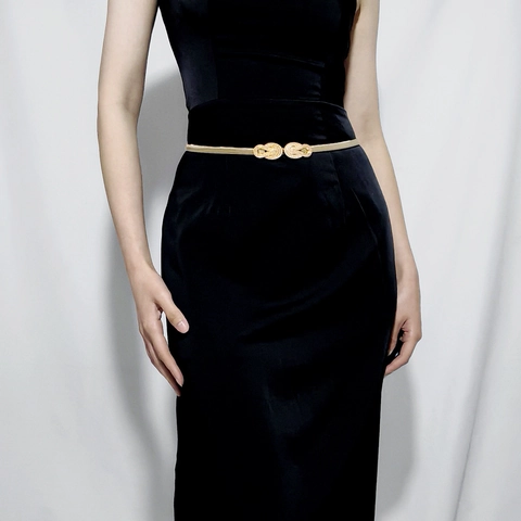 Women Fashion Metal Elastic Waist Chain Elegant Leaf Knot Buckle Stretch Belt For Dresses Gold Silver Gunmetal Jewelry Belt