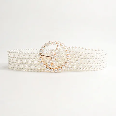 Élégante Ceinture Chaîne de Taille en Perles Artificielles Tissées pour Femmes Avec Boucle Ronde en Alliage Accessoire de Robe Ajustable pour Mariage Fête