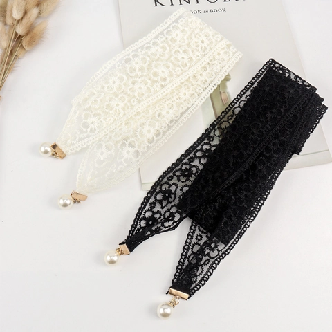 Women Elegant Floral Lace Waist Seal Belt With Artificial Pearl Pendant Sweet Bow Tie Waistband For Dress Decoration