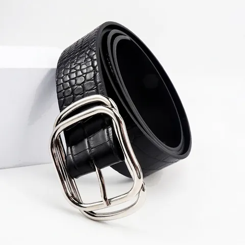Cintura in Pelle PU con Motivo a Coccodrillo per Donna Fibbia in Lega a Doppio Anello Geometrico Cinturino alla Moda Accessorio Versatile