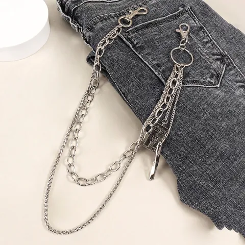 Cadena de Metal Punk de Capas para Pantalones Mujer Hombre Cadena de Cintura Hip Hop de Aleación Plata Con Colgante Mind