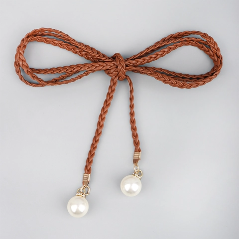 Cintura a Corda Sottile Intrecciata Bohémien Con Ciondolo Perla Artificiale Strass Elegante Catena da Vita Accessorio per Donna Moda Corda Decorativa