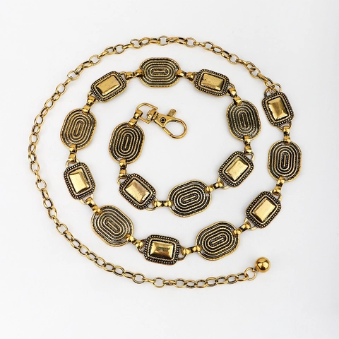 Cintura a Catena da Vita in Metallo Retro Bohémien per Donna Vintage Inciso Geometrico Regolabile Oro Argento Catena Decorativa