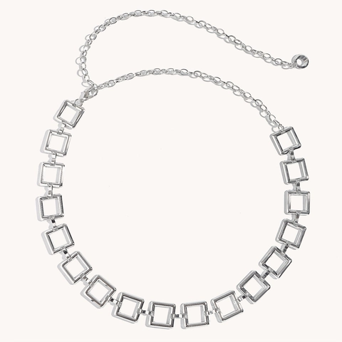 Catena da Vita Donna in Metallo Argento con Maglie Quadrate Geometriche Regolabile Accessorio Decorativo per Abiti Gioielli