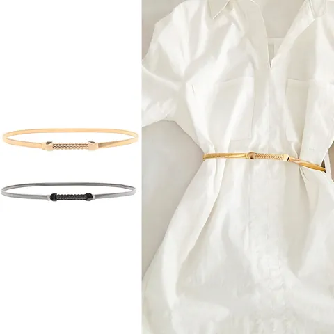 Cintura a Catena in Metallo Donna Elastica a Serpente Con Fibbia a Onde Intrecciate Oro Canna di Fucile Accessorio Moda