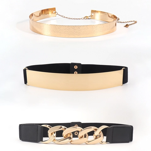 Set di Cinture a Corsetto da Donna Catena in Metallo con Paillettes Superficie a Specchio Cintura Elastica Punk Accessorio