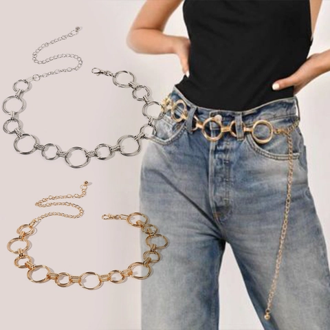 Mode Metalen Tailleketting Riem Voor Dames Elegante Ronde Ring Link Lichaamsketting Goud Zilver Veelzijdig Jeans Decoratieve Sieraden Accessoire