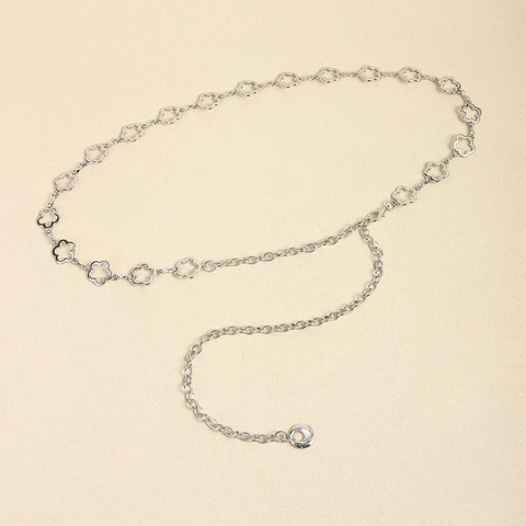 Catena a Vita Donna Fiore Traforato Cintura a Maglie in Metallo Regolabile Argento Accessorio Moda per Jeans Abiti Gioielli