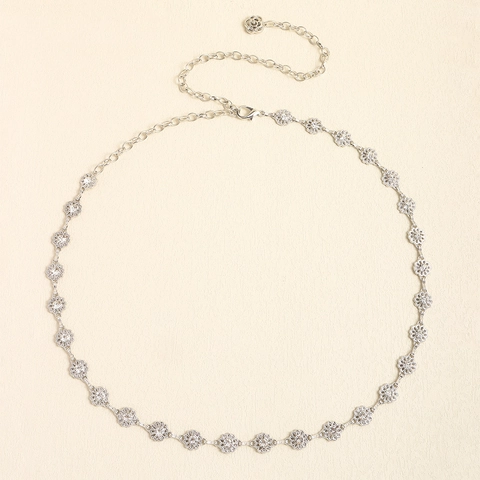 Moda Donna Lega Cavo Fiore Catena da Vita Con Strass Argento Regolabile Catena del Corpo in Metallo per Vestito Gioielli