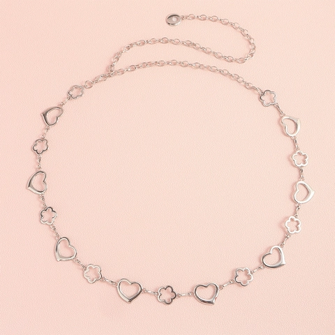 Cintura a Catena in Metallo con Cuore e Fiore Traforato da Donna Catena in Vita Argento Regolabile per Vestiti Abiti Accessori Moda