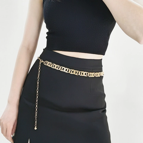Elegante Cintura a Catena in Metallo Donna Catena da Vita in Lega Minimalista Design a Infinito Anelli Incastrati Cintura Regolabile Accessorio Moda