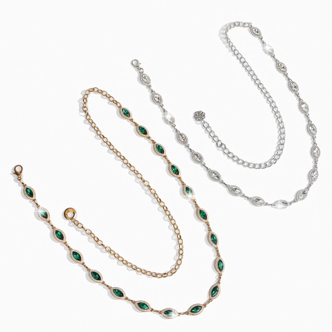 Women Elegant Alloy Metal Waist Chain Belt With Marquise Faux Gemstone Rhinestone Accents For Dresses Fashion Jewelry Gift