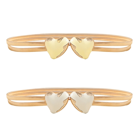Cintura a Catena in Metallo Elastico Dorato da Donna in Stile Francese Vintage Con Fibbia a Doppio Cuore Per Abiti Cintura a Molla