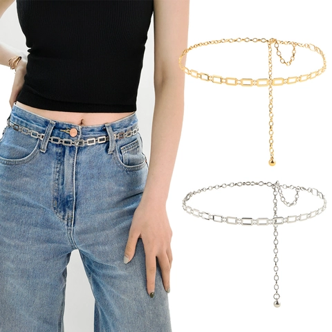 Cintura a Catena in Metallo con Maglie Rettangolari Geometriche da Donna Catena per il Corpo Regolabile per Jeans Gonna