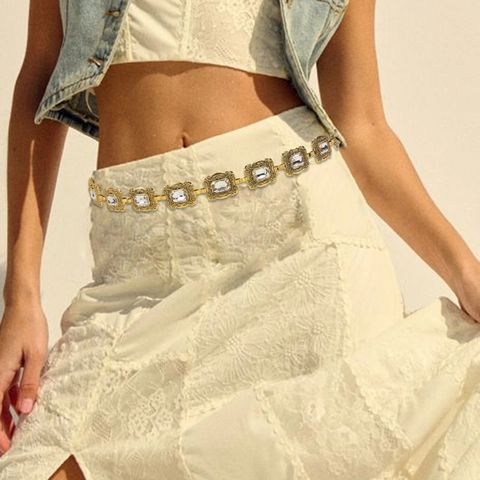 Chaîne de Taille Luxueuse Vintage en Alliage de Strass pour Femmes Ceinture Décorative en Métal pour Robes Chaîne de Ventre Élégante