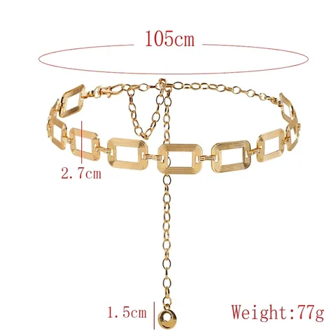 Damen Mode Minimalistisch Metall Kette Gürtel Hip Hop Dekorative Taillenkette Gold Silber Galvanisiert Rechteckig Verstellbar