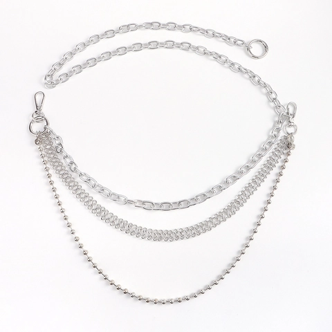 Cadena de Cintura de Metal de Aleación de Varias Capas Punk Cadena de Cuerpo Plateada Cinturón Decorativo Ajustable Para Jeans de Mujer Accesorios