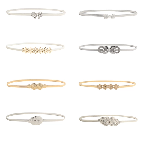 Elegante Cintura in Metallo Elastico Donna Oro Argento Lega Foglia Fiore Fiocco Fibbia Sottile Catena da Vita per Abiti Festa Gioielli