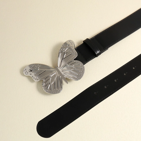 Ceinture Large en Cuir PU pour Femmes avec Grande Boucle Papillon en Alliage d'Argent Ceinture Élégante Style Y2K pour Robes
