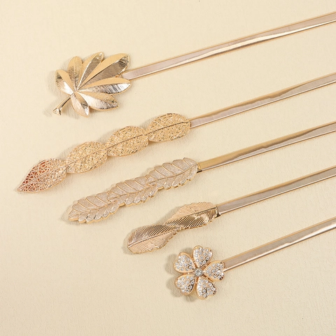 Elegant Women Gold Leaf Elastic Waist Chain Metal Spring Stretch Belt Rhinestone Flower Accessory For Dress Fashion Jewelry