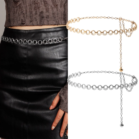 Cintura a Catena da Vita con Anelli in Metallo Geometrici Vintage da Donna Catena Decorativa Oro Argento per Vestito Festa