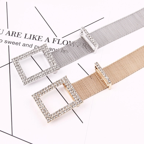 Ceinture Femme Vintage en Maille Métallique Avec Boucle Rectangulaire en Strass Chaîne de Taille Ajourée pour Jeans Robe Punk