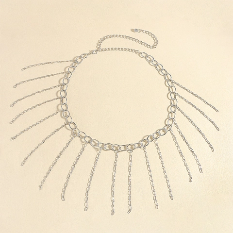 Catena da Vita in Lega con Nappine da Donna Bohemienne Cintura a Catena in Metallo Argento per Vestito Danza del Ventre Hip-hop