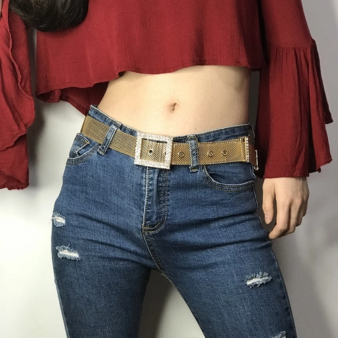 Ceinture Femme Vintage en Maille Métallique Avec Boucle Rectangulaire en Strass Chaîne de Taille Ajourée pour Jeans Robe Punk