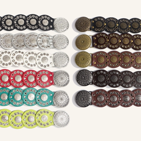 Cintura da Donna in Pelle PU Vintage Bohémien Fibbia in Metallo Mandala Borchiata Accessorio Decorativo Etnico per Abiti