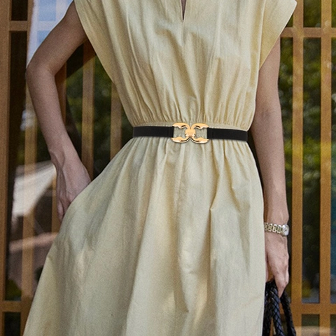 Cintura Elastica da Donna Minimalista Con Fibbia in Metallo Cintura a Corsetto per Abiti Alla Moda Estensibile