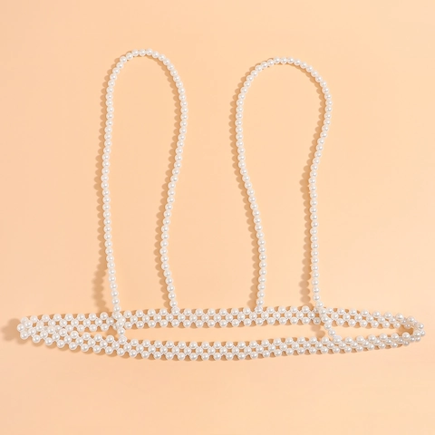 Elegante Catena per il Corpo in Perle Artificiali Stile Gilet per Donna Gioielli Imbracatura Fatti a Mano per Abiti Accessori Festa