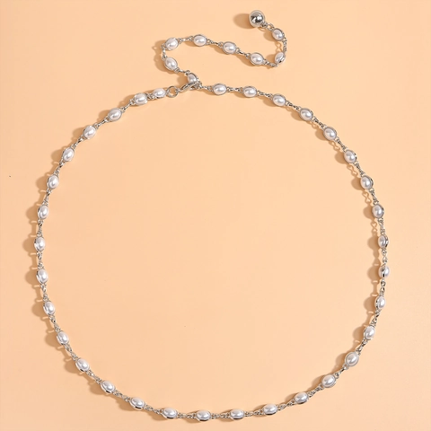 Elegante Catena in Vita in Lega con Perle Artificiali per Donna Argento Minimalista Singolo Strato Accessorio per Abiti