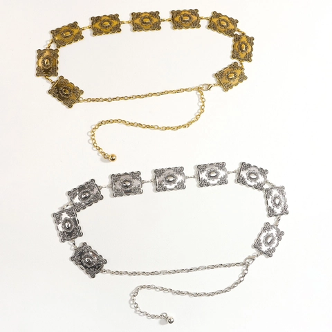 Cintura a Catena in Metallo Barocco Vintage Con Fiori Intagliati per Donna Cintura Decorativa in Lega Bohémien Regolabile