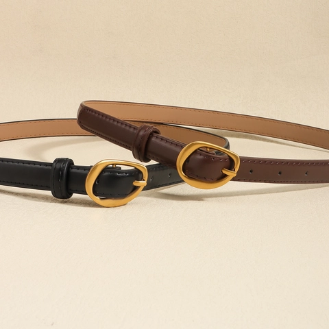 Cintura Sottile da Donna in Pelle PU Minimalista Con Fibbia in Lega Dorata Cinturino Elegante per Abiti Donna Ufficio