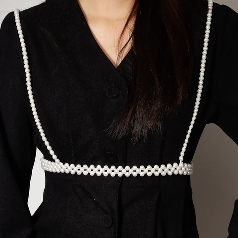 Elegante Catena per il Corpo in Perle Artificiali Stile Gilet per Donna Gioielli Imbracatura Fatti a Mano per Abiti Accessori Festa