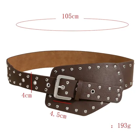 Cintura Corsetto Larga da Donna Retrò in Pelle PU con Borchie Fibbia in Metallo Grande per Abiti Cappotti Accessorio Moda