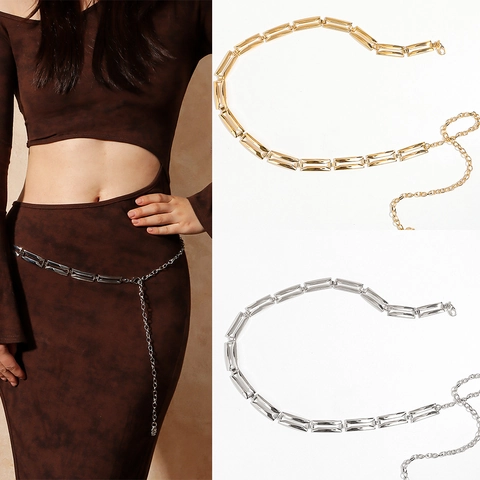 Cintura Donna Vintage con Intaglio in Metallo Catena per il Corpo Geometrica Elegante Accessorio in Lega di Zinco Oro Argento