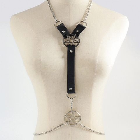 Imbracatura per il Corpo in Pelle PU Gothic Punk per Donna Ciondolo a Stella in Metallo Invecchiato Cintura Accessori Sexy