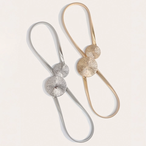 Ceinture Chaîne de Taille Élastique en Métal pour Femme Élégante Boucle Ronde Rayon de Soleil Or Argent Ceinture de Robe