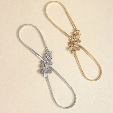 Cintura a Catena a Molla in Metallo Elegante da Donna Con Fibbia a Fiore e Fiocco Elastica Per Decorazione Abito