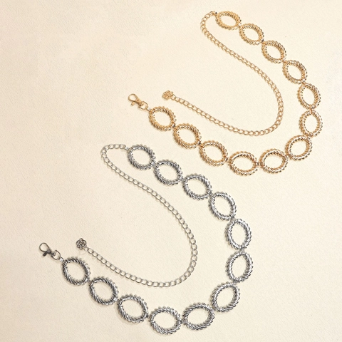 Moda Donna Catena a Vita in Metallo Grande Anello Tondo Cintura Decorativa Per Vestito Elegante Oro Argento Cintura a Catena Regolabile