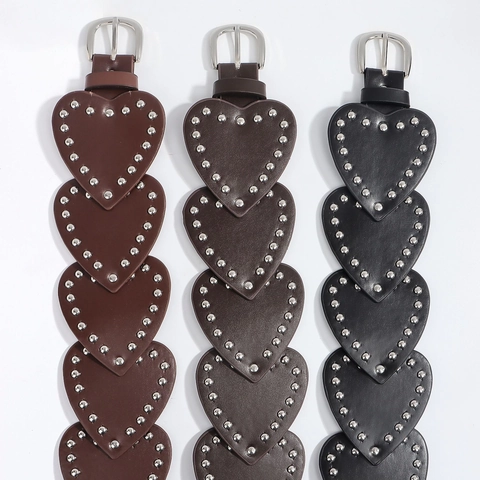 Cinturón Vintage con Remaches de Corazón para Mujer Punk de Cuero PU Y2K Accesorios de Moda para Festivales de Música Halloween