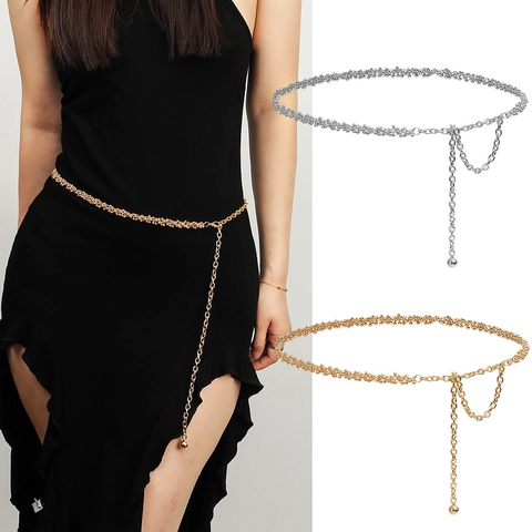Elegante Cintura a Catena in Metallo per Donna Catena in Vita con Perline alla Moda Accessorio per Abito Oro Argento Regolabile