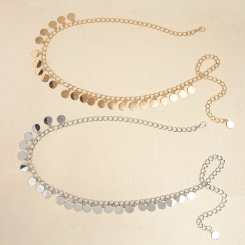 Vintage Böhmisch Metall Taillenkette Für Damen Gold Silber Rund Metallscheibe Anhänger Verstellbar Körperkette Gürtel
