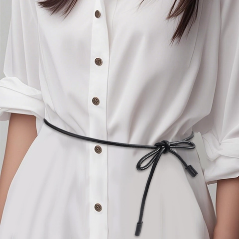 Cintura Sottile da Donna in Pelle PU Corda per Vestito Camicia Vintage Semplice Regolabile Decorativa Cordino in Vita
